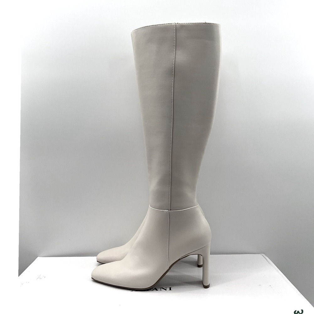 Alfani Tristanne Cream Faux Leather Square Toe Knee High Boots 5.5M F43597